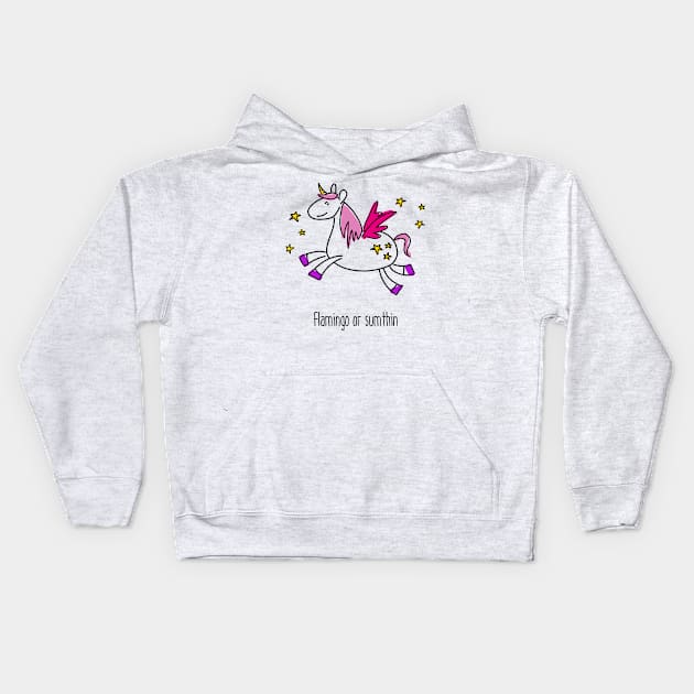 Pink Flamingo Unicorn Horse Or Something Kids Hoodie by Bumblebeast